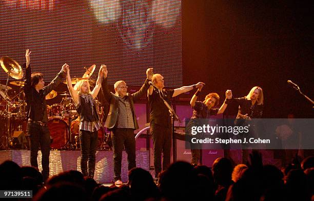 Chuck Panozzo, James "J.Y." Young,Tommy Shaw,Todd Sucherman,Lawrence Gowan, and Ricky Phillips of Styx perform at Freedom Hall on February 26, 2010...