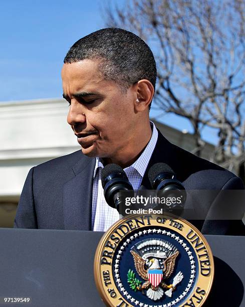 President Barack Obama addresses the media on the recent earthquake in Chile and a potentially damaging tsunami in Hawaii on February 27, 2010...