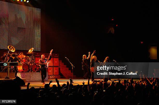 Chuck Panozzo, James "J.Y." Young, Tommy Shaw, Todd Sucherman, Lawrence Gowan, and Ricky Phillips of Styx perform at Freedom Hall on February 26,...