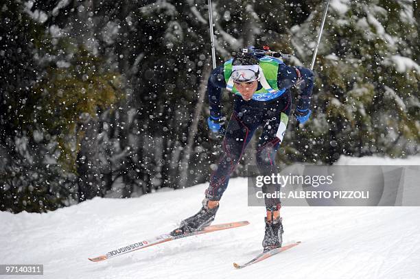 France's Martin Fourcade competes in the men's Biathlon 4 x 7.5 km relay at Whistler Olympic Park during the Vancouver Winter Olympics on February...
