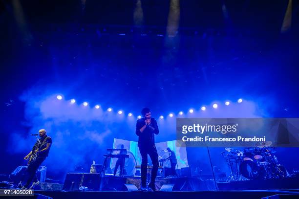 Mark Sheeran,Danny O'Donoghue and Glen Power of The Script performs on stage at Mediolanum Forum on June 10, 2018 in Milan, Italy.