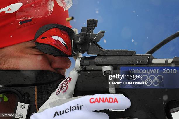 Canada's Marc-Andre Bedard competes in the men's Biathlon 4 x 7.5 km relay at Whistler Olympic Park during the Vancouver Winter Olympics on February...