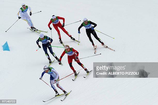 Italy's Antonella Confortola Wyatt , Norway's Therese Johaug, Kazakhstan's Oxana Jatskaja , France's Karine Laurent Philippot , compete in the...