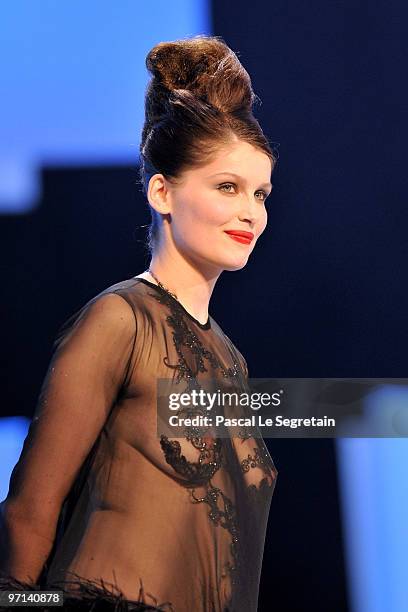 Laetitia Casta arrives on stage during the 35th Cesar Film Awards at the Theatre du Chatelet on February 27, 2010 in Paris, France.