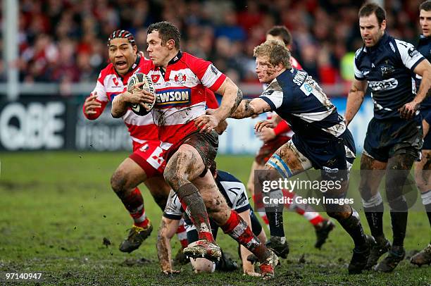 Tim Molenaar of Gloucester runs with the ball during the Guinness Premiership match between Gloucester and Sale Sharks at Kingsholm on February 27,...