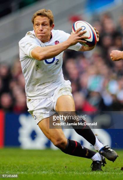 Jonny Wilkinson of England runs with the ball during the RBS Six Nations match between England and Ireland at Twickenham Stadium on February 27, 2010...