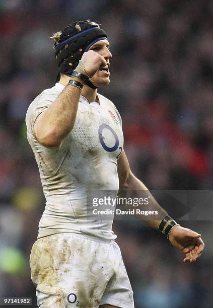 James Haskell of England reacts during the RBS Six Nations match between England and Ireland at Twickenham Stadium on February 27, 2010 in London,...