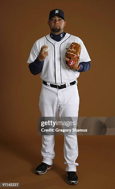 Joel Zumaya of the Detroit Tigers poses during photo day at the Detroit Tigers Spring Training facility on February 27, 2010 in Lakeland, Florida.