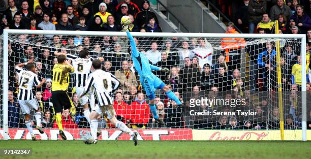 Newcastle Goal Keeper Steve Harper makes a save during the Coca-Cola championship match between Watford and Newcastle United at Vicarage Road on...