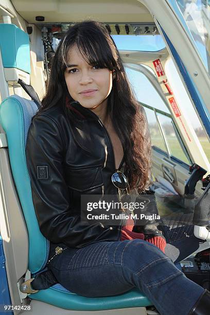 Actress Michelle Rodriguez poses for a portrait session for the Belstaff and Polizia di Stato Collection presentation on February 26, 2010 in Milan,...
