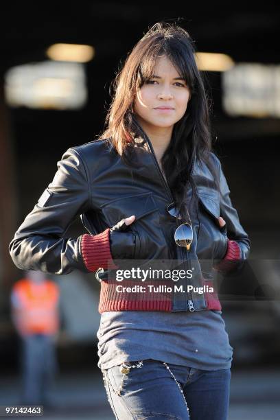 Actress Michelle Rodriguez poses for a portrait session for the Belstaff and Polizia di Stato Collection presentation on February 26, 2010 in Milan,...