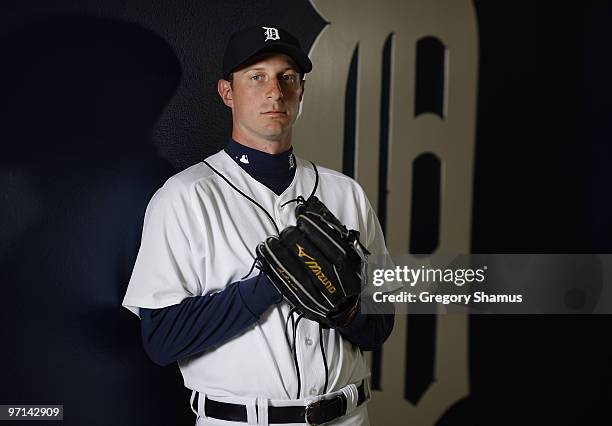 Max Scherzer of the Detroit Tigers poses during photo day at the Detroit Tigers Spring Training facility on February 27, 2010 in Lakeland, Florida.