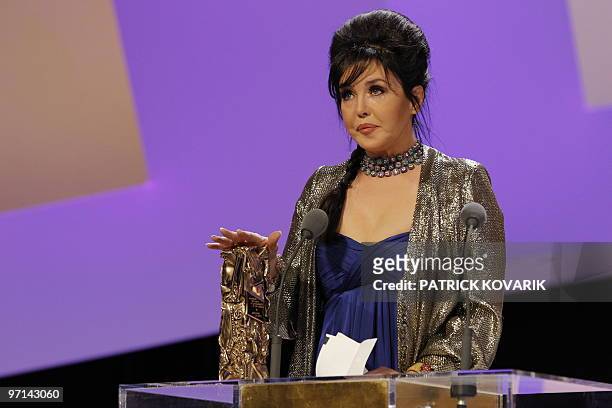French actress Isabelle Adjani gives a speech after receiving the award of the best actress for her part in "La journee de la jupe" by French...