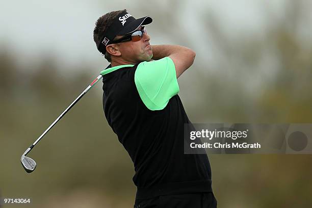 Robert Allenby of Australia plays his second shot on the sixth hole during the third round of the Waste Management Phoenix Open at TPC Scottsdale on...