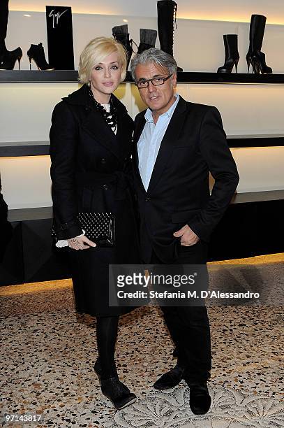 Paola Barale and Designer Giuseppe Zanotti attend Giuseppe Zanotti Design autumn-winter collection on February 27, 2010 in Milan, Italy.