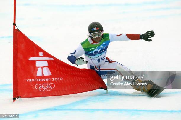 Mathieu Bozzetto of France competes during the Snowboard Men's Parallel Giant Slalom on day 16 of the Vancouver 2010 Winter Olympics at Cypress...