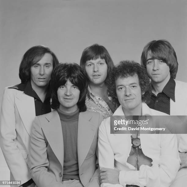 British pop group The Hollies, UK, 7th November 1974; they are: Allan Clarke, Terry Sylvester, Tony Hicks, Bernie Calvert, Bobby Elliott.