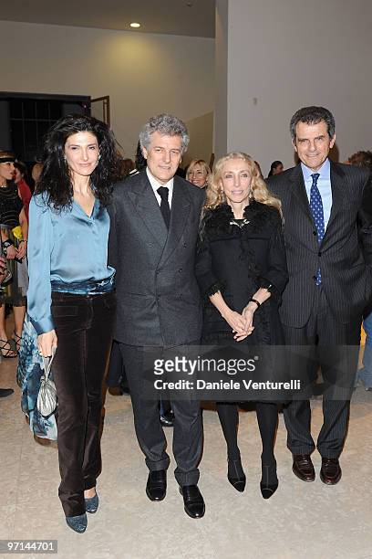 Ilaria Ferragamo, Alain Elkann, Franca Sozzani and Ferruccio Ferragamo attend "Greta Garbo. The Mystery Of Style" opening exhibition during Milan...
