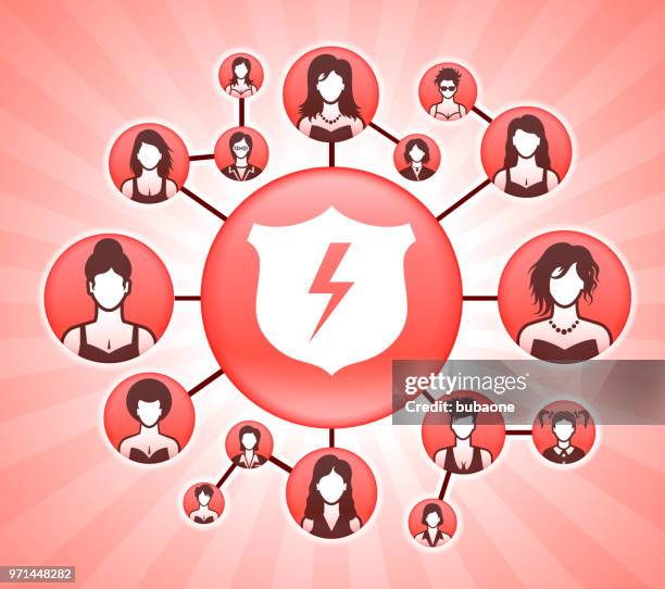 shield & lightning women's rights pink vector background - electric hair woman stock illustrations