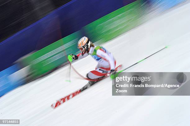Marcel Hirscher of Austria competes during the Men's Slalom on day 16 of the Vancouver 2010 Winter Olympics at Whistler Creekside on February 27,...