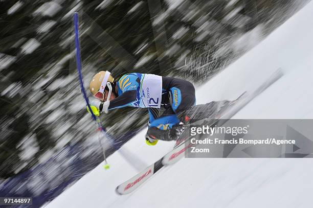Andre Myhrer of Sweden competes during the Men's Slalom on day 16 of the Vancouver 2010 Winter Olympics at Whistler Creekside on February 27, 2010 in...
