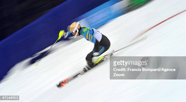 Andre Myhrer of Sweden competes during the Men's Slalom on day 16 of the Vancouver 2010 Winter Olympics at Whistler Creekside on February 27, 2010 in...
