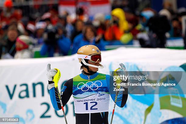 Andre Myhrer of Sweden takes the Bronze Medal during the Men's Slalom on day 16 of the Vancouver 2010 Winter Olympics at Whistler Creekside on...