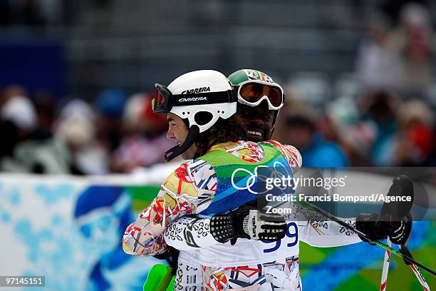 Hubertus Von Hohenlohe of Mexico and Kwame Nkrumah-Acheampong of Ghana during the Men's Slalom on day 16 of the Vancouver 2010 Winter Olympics at...