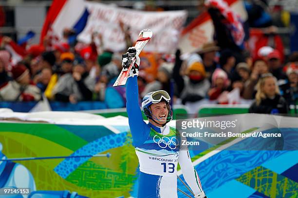 Giuliano Razzoli of Italy takes the Gold Medal during the Men's Slalom on day 16 of the Vancouver 2010 Winter Olympics at Whistler Creekside on...