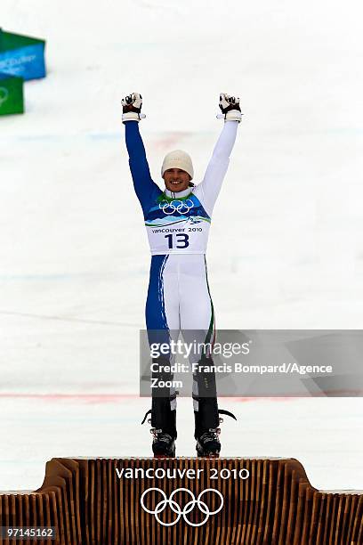 Giuliano Razzoli of Italy takes the Gold Medal during the Men's Slalom on day 16 of the Vancouver 2010 Winter Olympics at Whistler Creekside on...