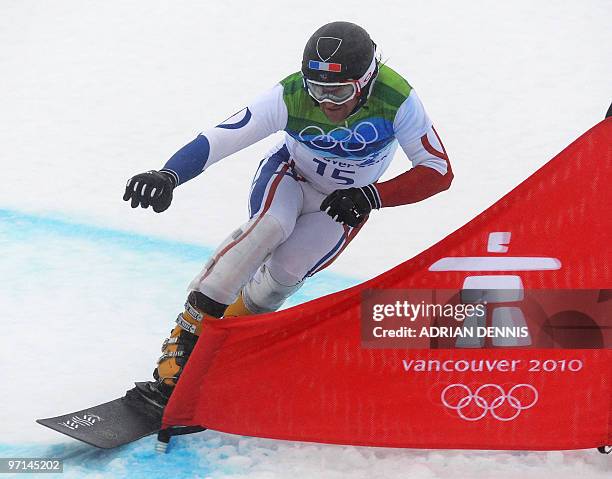 Mathieu Bozzetto of France races in the small final during the Men's Freestyle Skiing Snowboard Giant Slalom finals at Cypress Mountain during the...