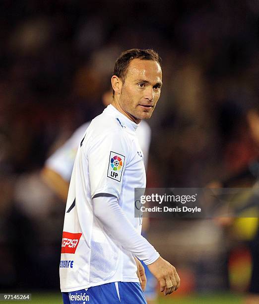 Nino of Tenerife waits for play to resume during the La Liga match between Tenerife and Real Madrid at the Heliodoro Rodriguez Lopez stadium on...