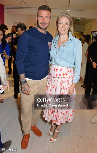 David Beckham and Stephanie Phair, Chair of the BFC, attend the NEWGEN LFWM June 2018 Breakfast during London Fashion Week Men's June 2018 at the BFC...