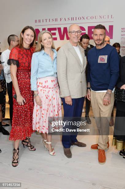 Caroline Rush, Stephanie Phair, Dylan Jones and David Beckham attend the NEWGEN LFWM June 2018 Breakfast during London Fashion Week Men's June 2018...