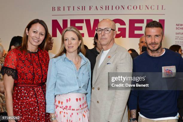 Caroline Rush, Stephanie Phair, Dylan Jones and David Beckham attend the NEWGEN LFWM June 2018 Breakfast during London Fashion Week Men's June 2018...