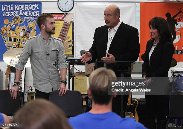Jordan McGraw, Dr. Phil McGraw and Robin McGraw attend the Dr Phil & Kris Allen 'Little Kids Rock Across America' event at the Central Los Angeles...