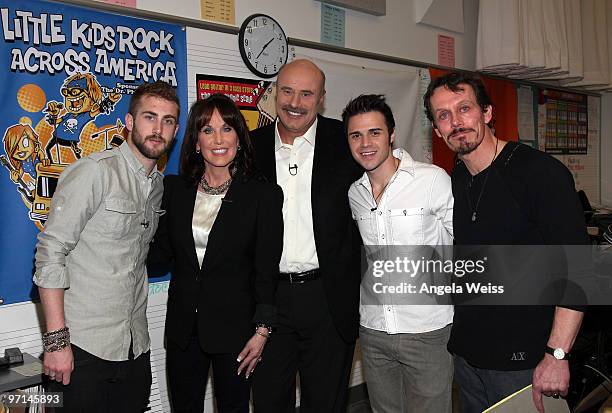 Jordan McGraw, Robin McGraw, Dr. Phil McGraw, singer Kris Allen and Andy Davis attend the Dr Phil & Kris Allen 'Little Kids Rock Across America'...