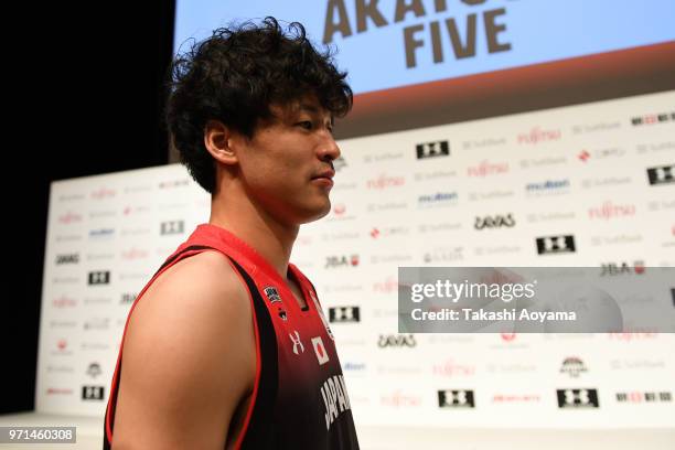Takanobu Nishikawa attends the basketball Japan men's national team announcement at Shinagawa Intercity Hall on June 11, 2018 in Tokyo, Japan.