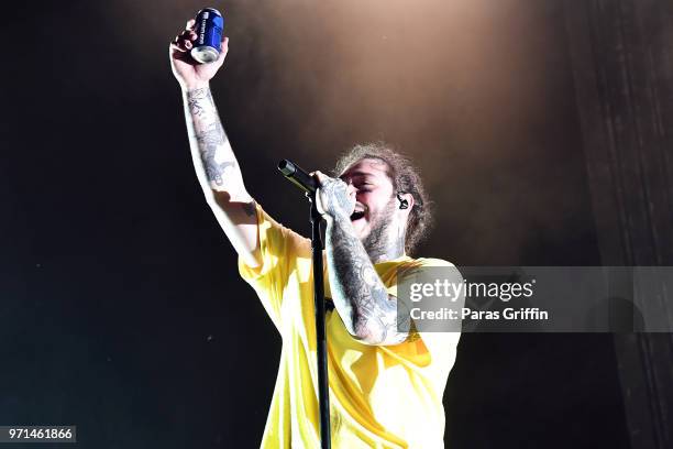 Rapper Post Malone performs onstage at The Cellairis Amphitheatre at Lakewood on June 10, 2018 in Atlanta, Georgia.