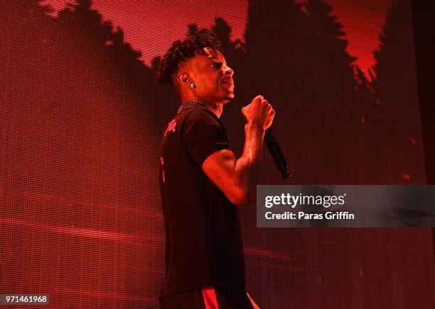 Rapper 21 Savage performs onstage at The Cellairis Amphitheatre at Lakewood on June 10, 2018 in Atlanta, Georgia.