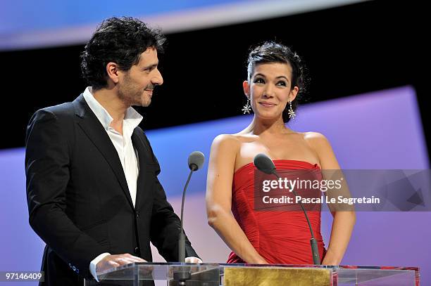 Pascal Elbe and Melanie DOutey on stage during the 35th Cesar Film Awards at the Theatre du Chatelet on February 27, 2010 in Paris, France.