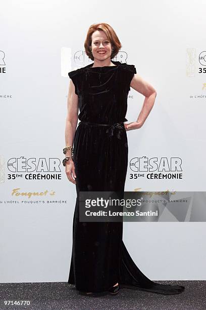 Sigourney Weaver arrives at the 35th Cesar Film Awards Dinner at Restaurant Fouquet's on February 27, 2010 in Paris, France.