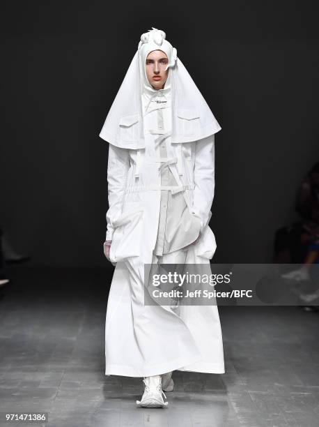 Model walks the runway at the Private Policy and Staff Only presented by GQ China show during London Fashion Week Men's June 2018 at the BFC Show...