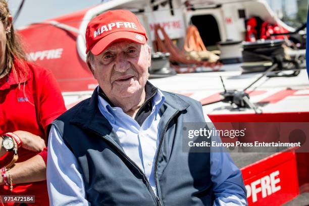 King Juan Carlos attends the Volvo Ocean Race to support Mapfre crewmembers on June 10, 2018 in Cardiff, Wales.