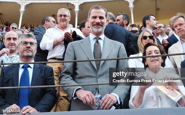 Miguel Angel Oliver, King Felipe and Victoria Prego attend the traditional Press Bullfight 'La Beneficiencia', the last event of the San Isidro...