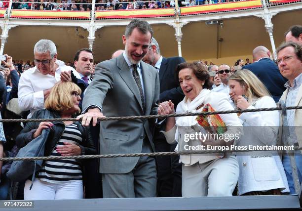 King Felipe and Victoria Prego attend the traditional Press Bullfight 'La Beneficiencia', the last event of the San Isidro Bullfighting Fair held at...