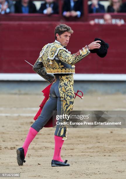 Manuel Escribano performs during the traditional Press Bullfight 'La Beneficiencia', the last event of the San Isidro Bullfighting Fair held at Las...