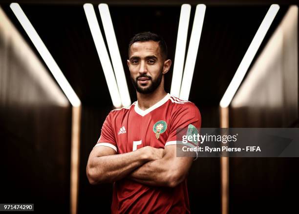 Mehdi Benatia of Morocco poses during the official FIFA World Cup 2018 portrait session on June 10, 2018 in Voronezh, Russia.