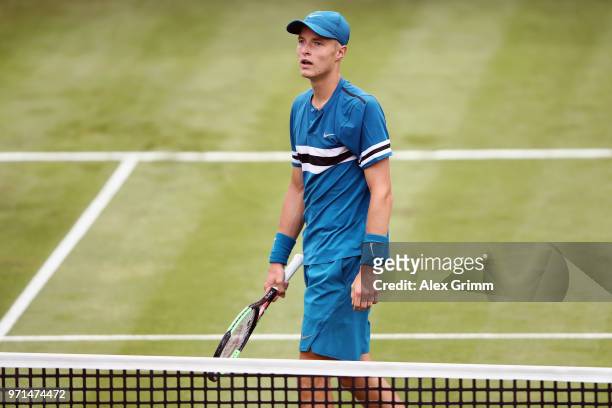 Rudolf Molleker of Germany looks on during his match against Jan-Lennard Struff of Germany during day 1 of the Mercedes Cup at Tennisclub Weissenhof...
