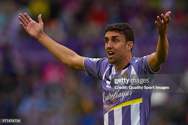 Jaime Mata of Real Valladolid reacts during the La Liga 123 play off match between Real Valladolid and Real Sporting de Gijon at Estadio Jose...